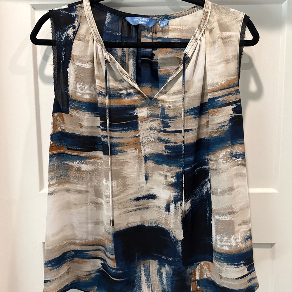 Simply Vera Vera Wang Abstract Sleeveless Blouse - Blue and Tan
